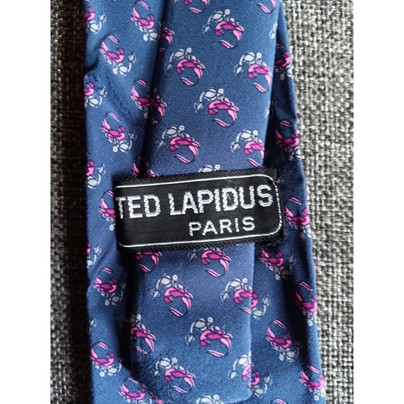 Dress Tie 70s 80s 90s Y2k Mens Ted Lapidus Silk Blue classic 3 Wide - Picture 5 of 5